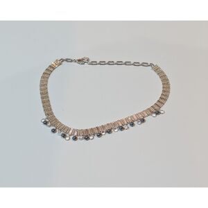 Vintage Carol Lee Faux Black Pearl  Silver Tone Chain Choker Necklace 15"